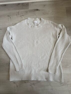 Cream Crewneck Textured Knit Sweater